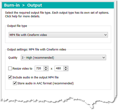 Output settings: MP4 file with Cineform video