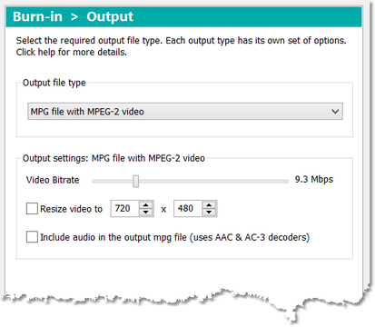 Output settings: MPG file with MPEG-2 video